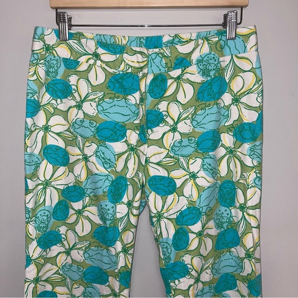 Lilly Pulitzer Pants Women’s Size 10 Green Blue Floral Cropped‎ Flare - Picture 3 of 7